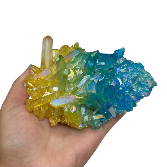Aura Quartz Crystal Cluster Yellow Blue Clear Iridescent Stone Display Gift - Picture 8 of 10
